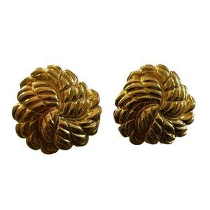 Vintage St John 1980s Gold Tone Chunky Textured Clip-On Earrings